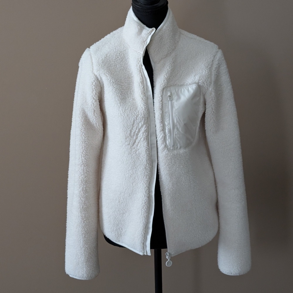 Women's Cream Tory Burch Sport Fleece Zip up Jacket (Size Small)